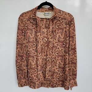 Devon Women's Rust Paisley Button-Up Blouse